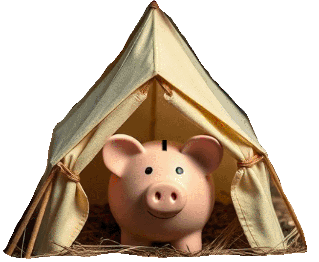 Logo of a piggy bank inside a tent